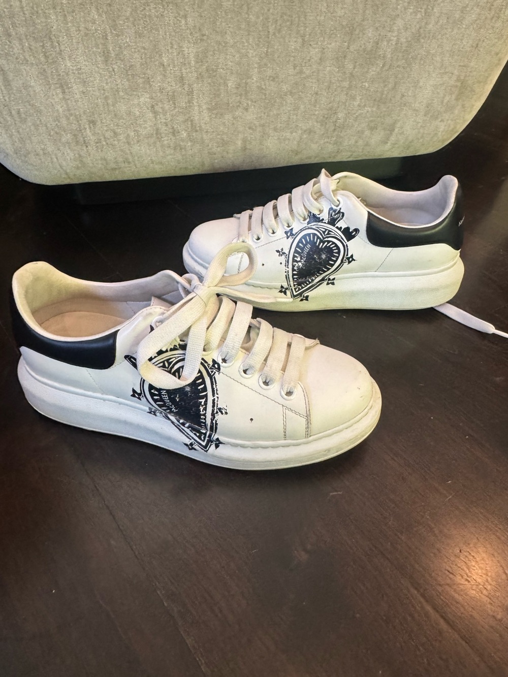 Alexander McQueen White Platform Sneakers with Heart Graphic Rare